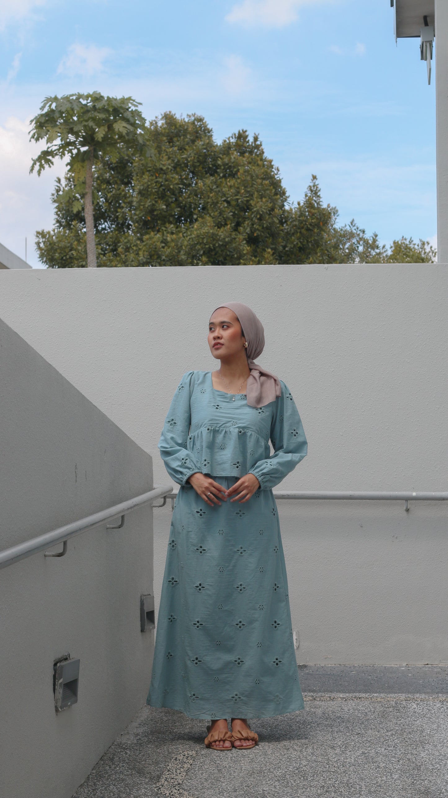 Puff Sleeved Eyelet Skirt Set